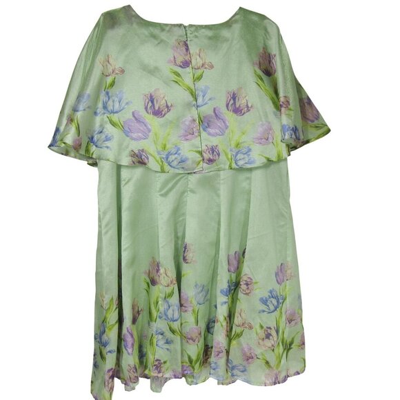MAISON TARA 24W Floral Cottagecore FAIRY Green Tulips Easter Spring Cape Dress - Picture 6 of 12
